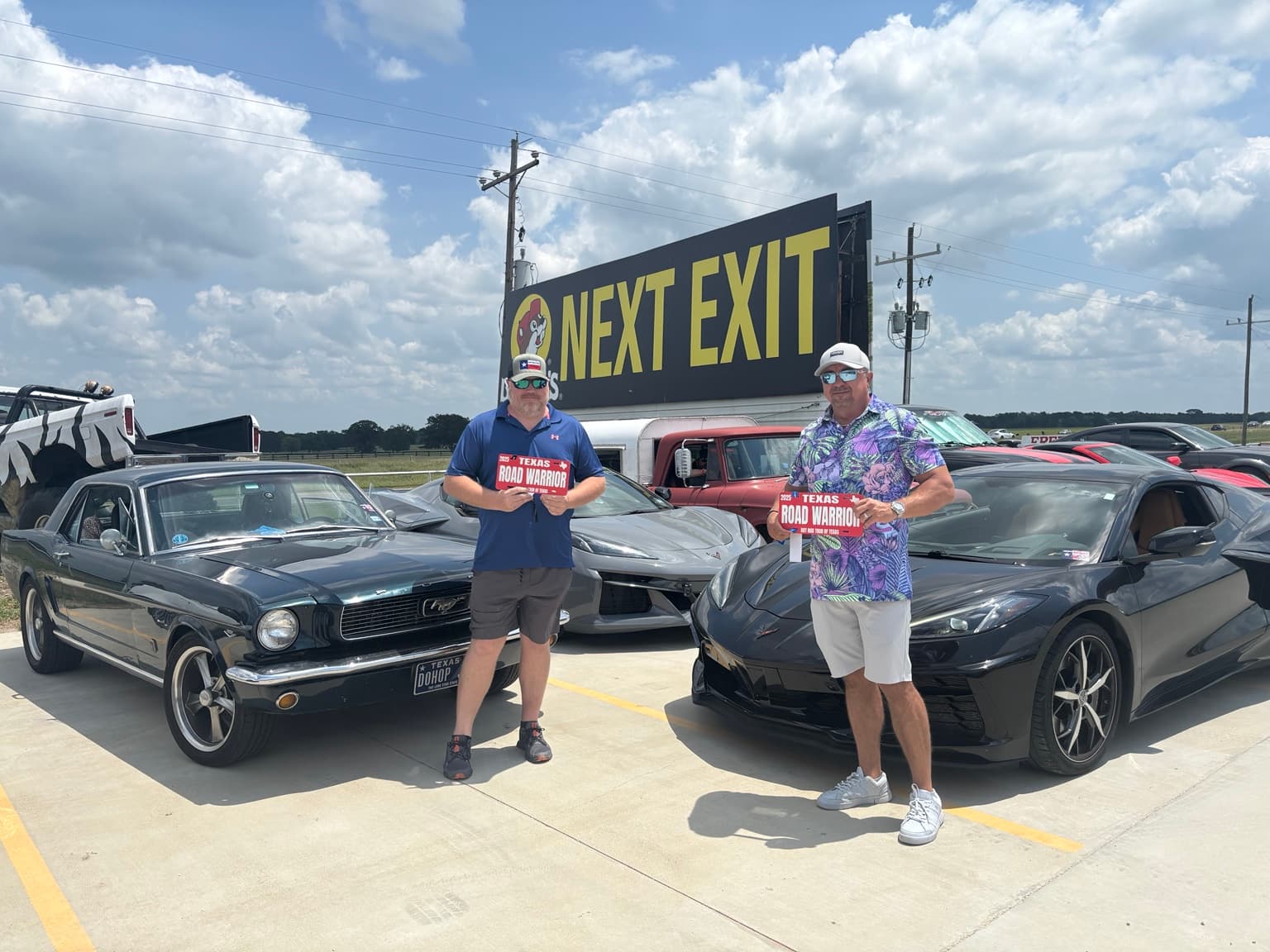 The founder and his cousin with their cars during a Texas Road Warrior drive